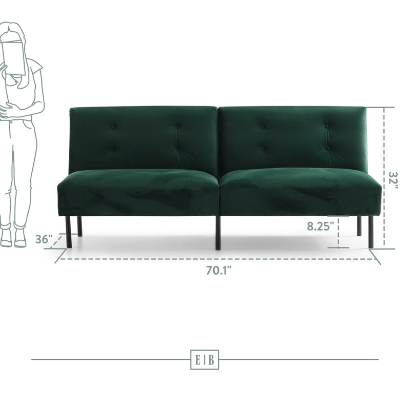 Green Velvet Armless Sofa by Edenbrook