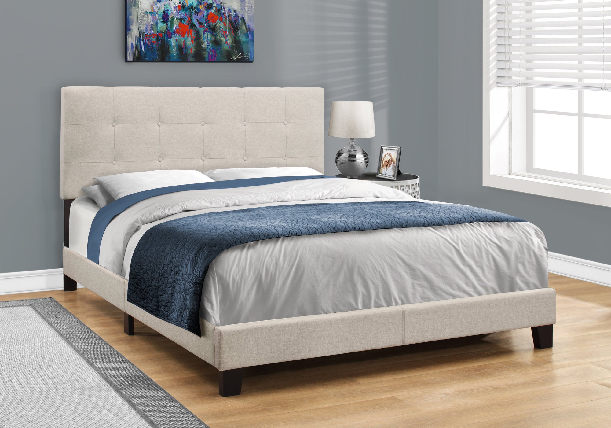 Queen Upholstered Platform Bed in Beige