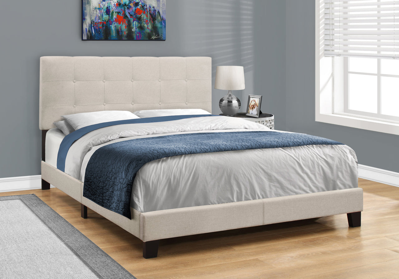 Queen Upholstered Platform Bed in Beige