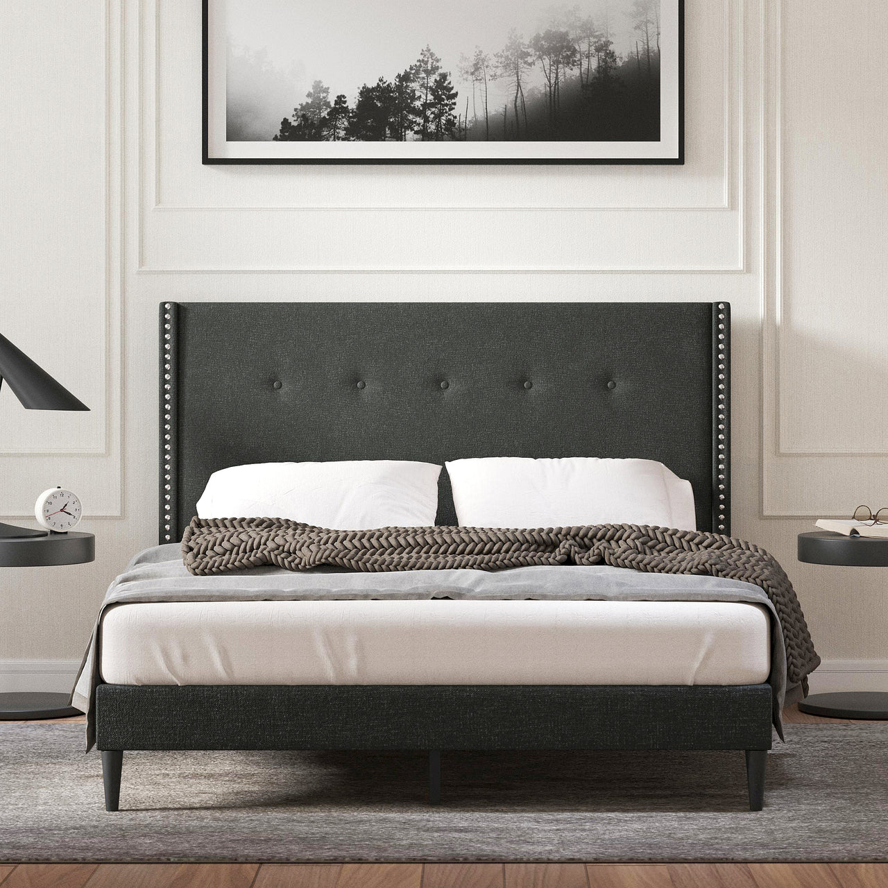 Queen Platform Bed in Gray