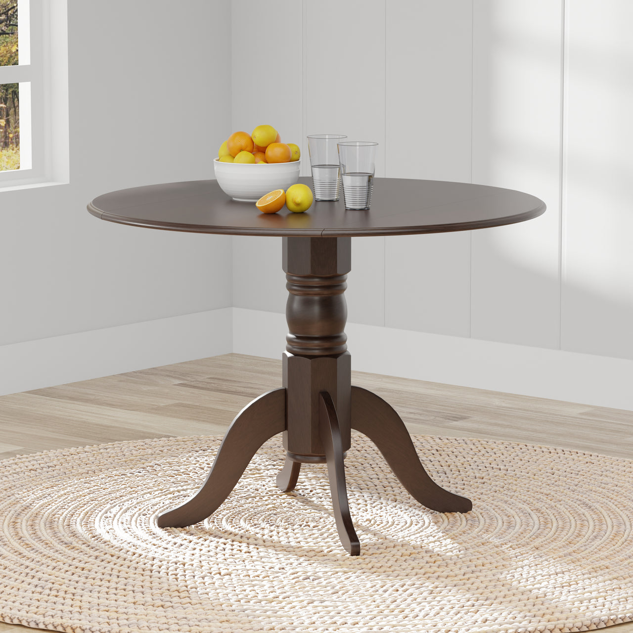 Round Dropleaf Table in 3 Different Colors