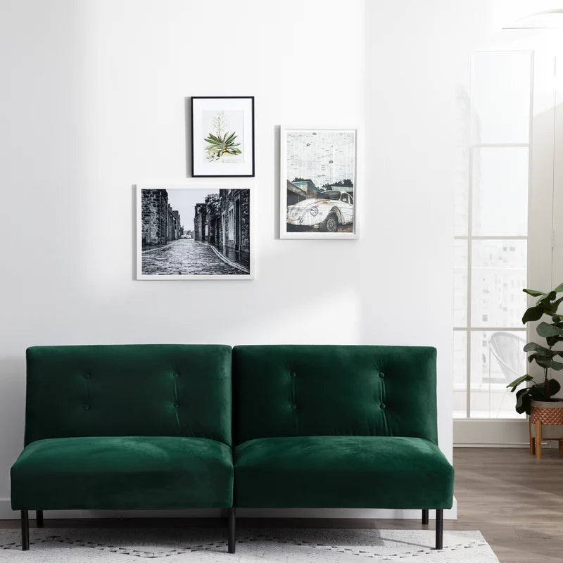Green Velvet Armless Sofa by Edenbrook