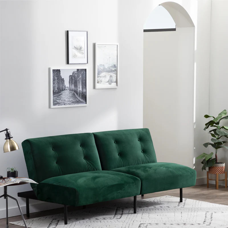 Green Velvet Armless Sofa by Edenbrook |  Constructed with a durable wood frame and topped with thick cushions upholstered fabrics |  condo, apartment, dorm room, or smaller guest room furniture