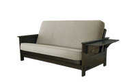 Jozie Futon sofa sleeper with beige cushion on a white background