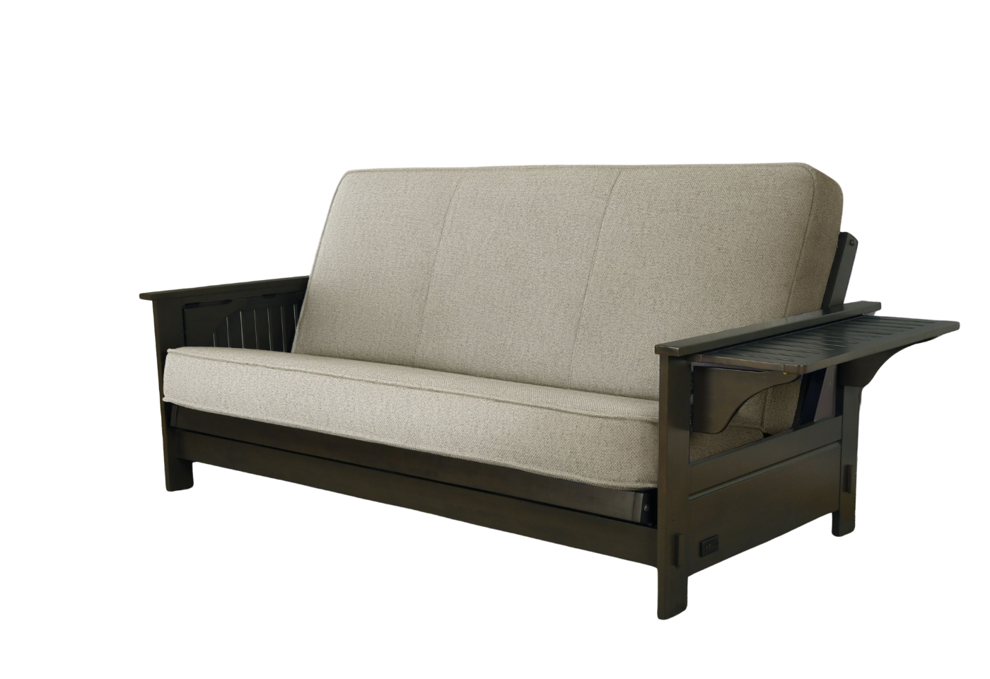 Jozie Futon sofa sleeper with beige cushion on a white background