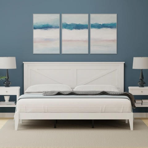 Farmhouse Real Wood King Sized Platform Bed in White