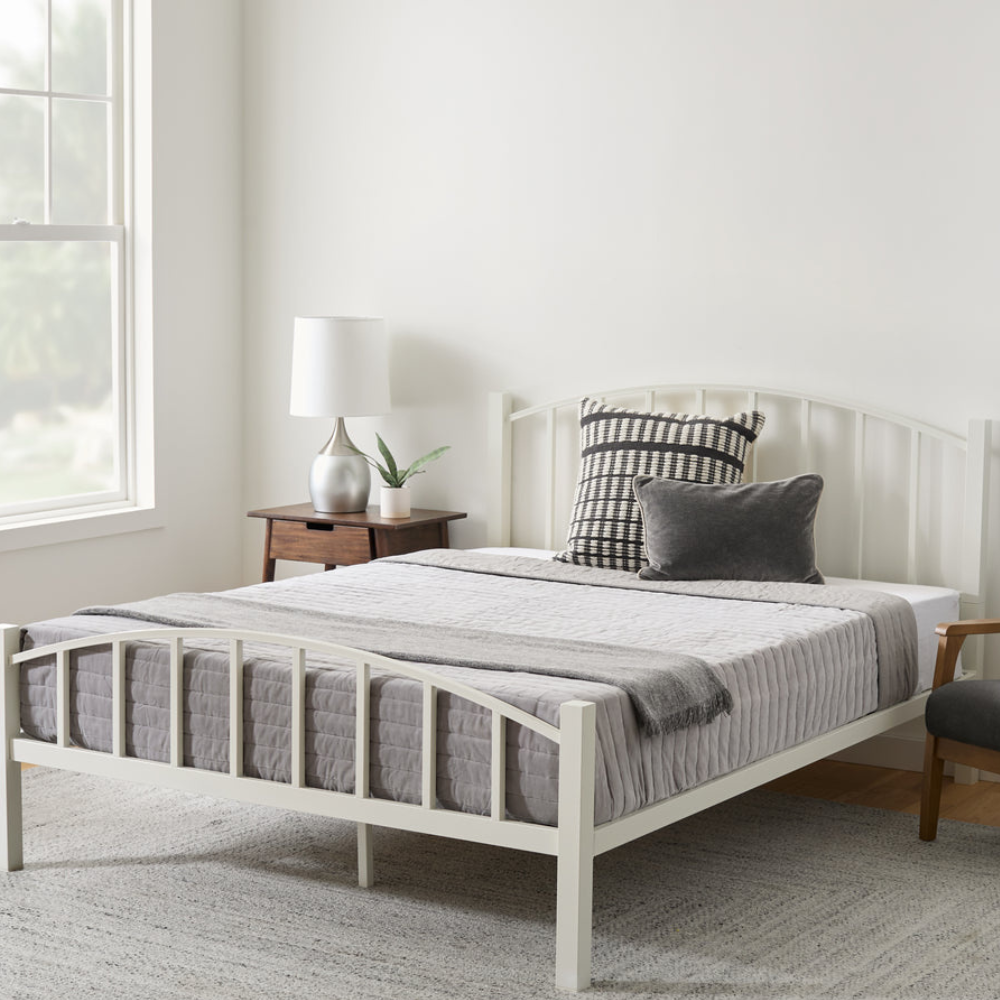 White Metal Platform Bed