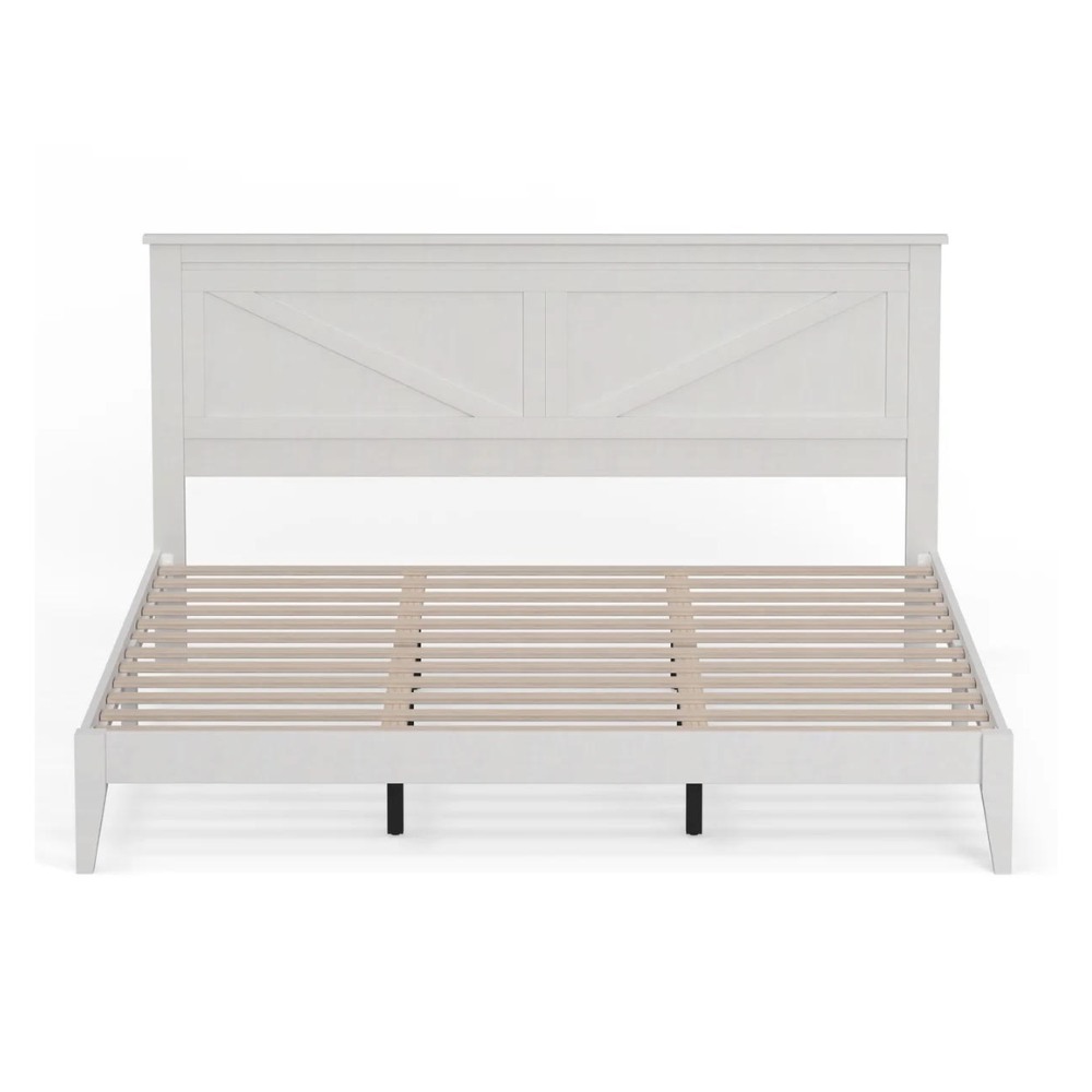 Farmhouse Real Wood King Sized Platform Bed in White
