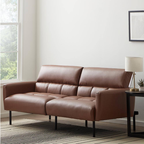 Caramel Faux Leather Futon by Lucid