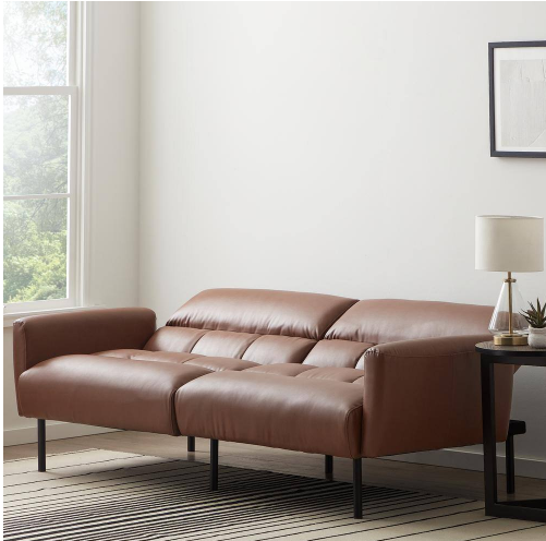 Caramel Faux Leather Futon by Lucid