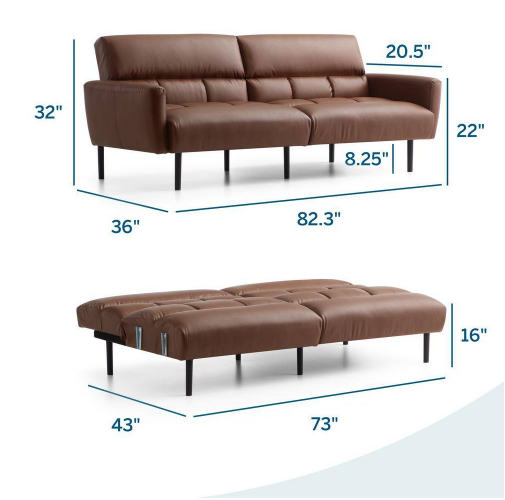 Caramel Faux Leather Futon by Lucid