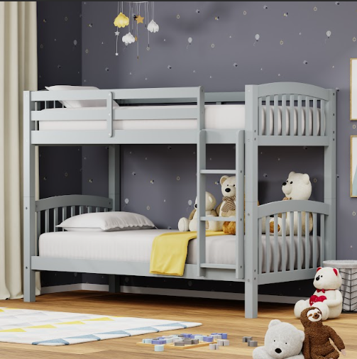 Curved TWIN OVER TWIN Bunk Bed in Grey